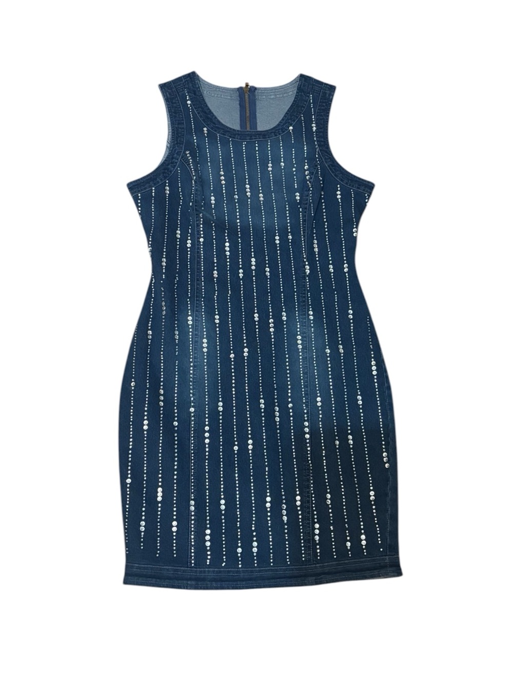 Women’s Sleeveless Denim Rhinestone Embellished Dress - Size Medium